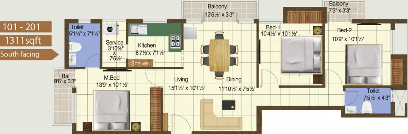 Sanjana Apex Enclave (3BHK+2T (1,311 sq ft) 1311 sq ft) Sanjana Apex Enclave (3BHK+2T (1,311 sq ft) 1311 sq ft)