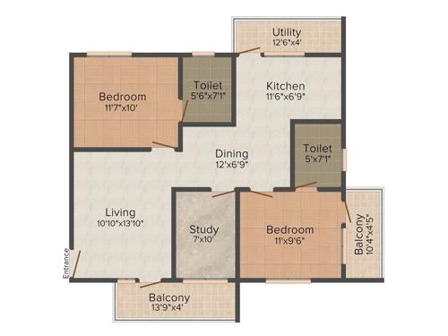 Avigna Celeste Apartment (2BHK+2T (1,150 sq ft) 1150 sq ft)