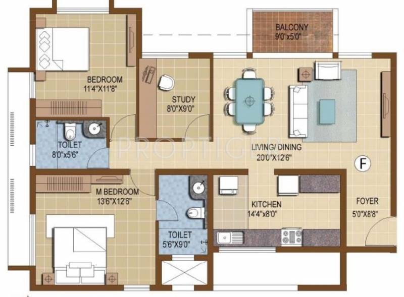 Prestige IVY Terraces (2BHK+2T (1,350 sq ft)   Study Room 1350 sq ft)