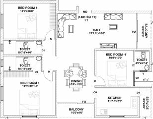 Brownstone Raj Mayura (3BHK+3T (1,481 sq ft) 1481 sq ft)
