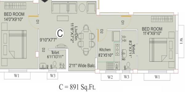 Eden Lavender (2BHK+2T (891 sq ft) 891 sq ft) Eden Lavender (2BHK+2T (891 sq ft) 891 sq ft)