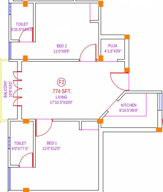 Brownstone Agate (2BHK+2T (774 sq ft) + Pooja Room 774 sq ft)