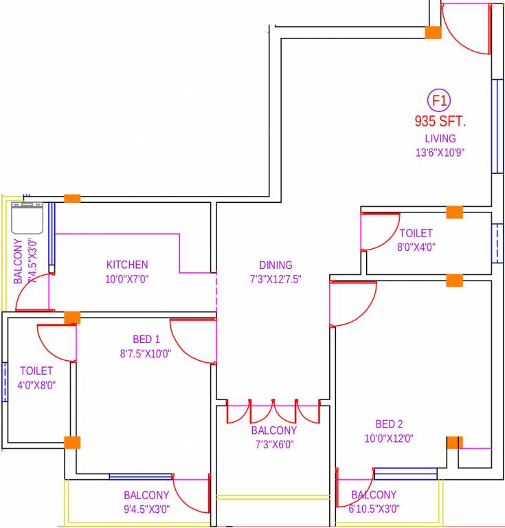 Brownstone Agate (2BHK+2T (935 sq ft) 935 sq ft)
