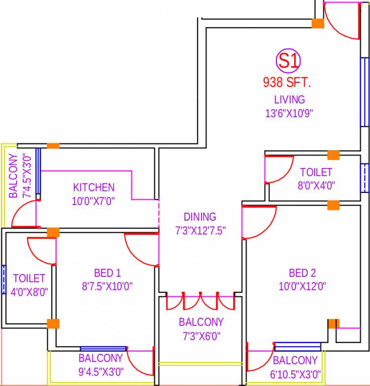 Brownstone Agate (2BHK+2T (938 sq ft) 938 sq ft)