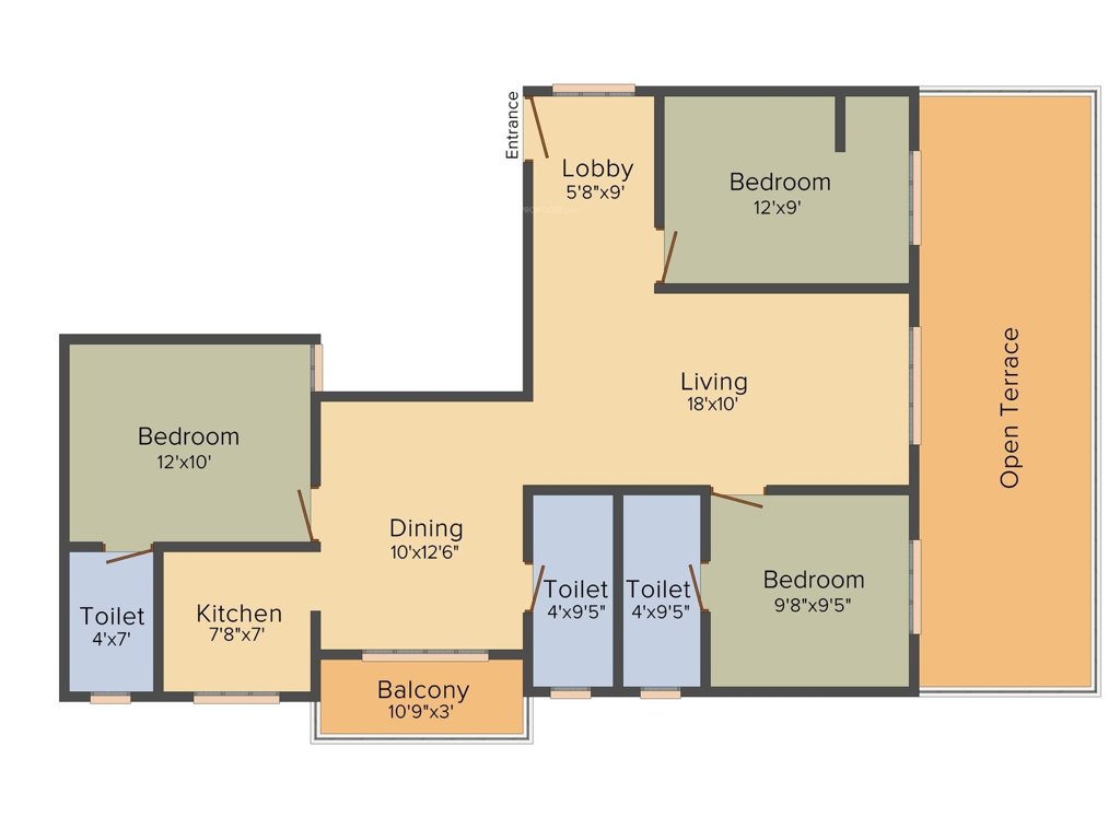 Brownstone Agate (3BHK+3T (1,173 sq ft) 1173 sq ft)