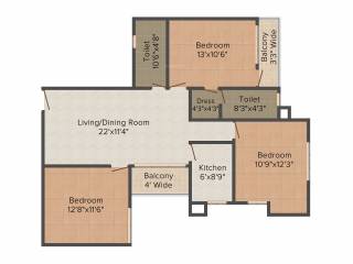 Webstar Sapphire Residency (3BHK+2T (1,344 sq ft) 1344 sq ft)