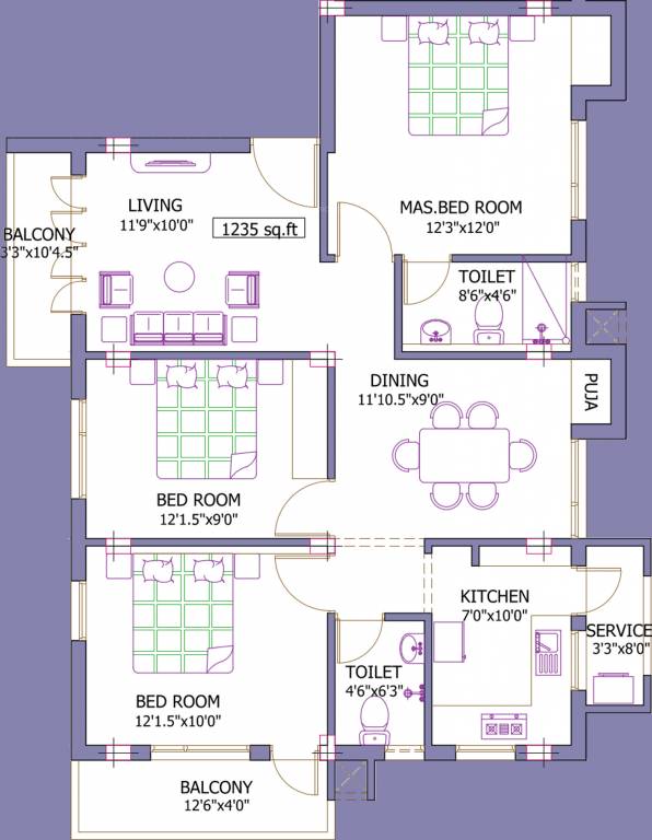 Pushkar Parameshwar (3BHK+2T (1,235 sq ft) + Pooja Room 1235 sq ft)
