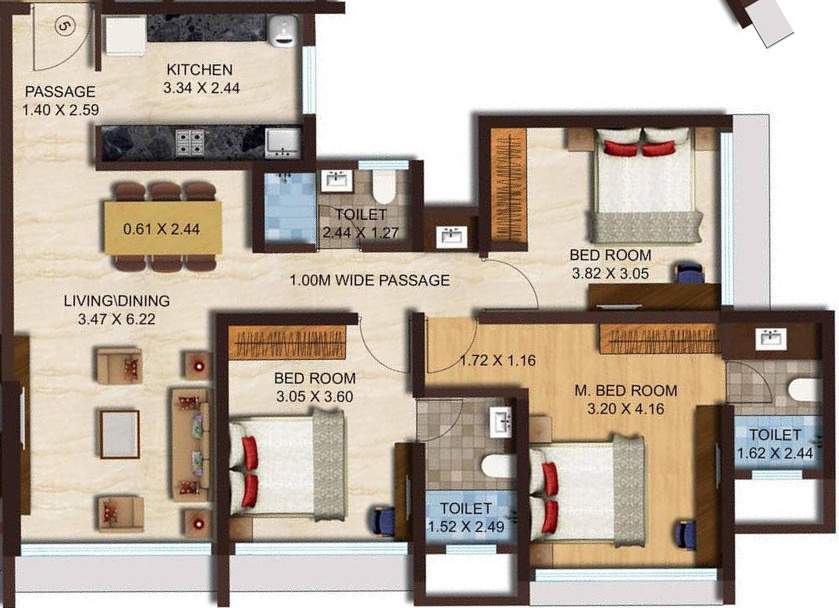 ACME Boulevard (2BHK+2T (1,384 sq ft) + Study Room 1384 sq ft)