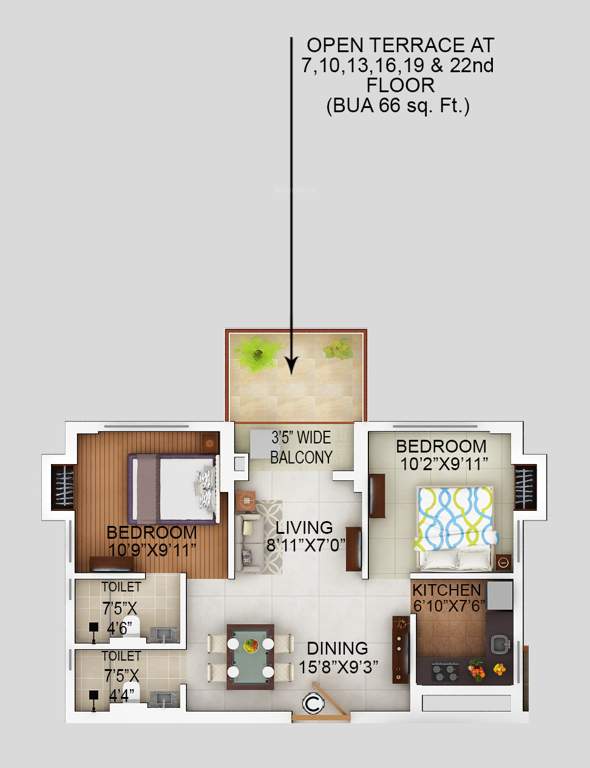 Alcove Flora Fountain (2BHK+2T (901 sq ft) 901 sq ft)