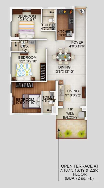 Alcove Flora Fountain (3BHK+3T (1,381 sq ft) 1381 sq ft)
