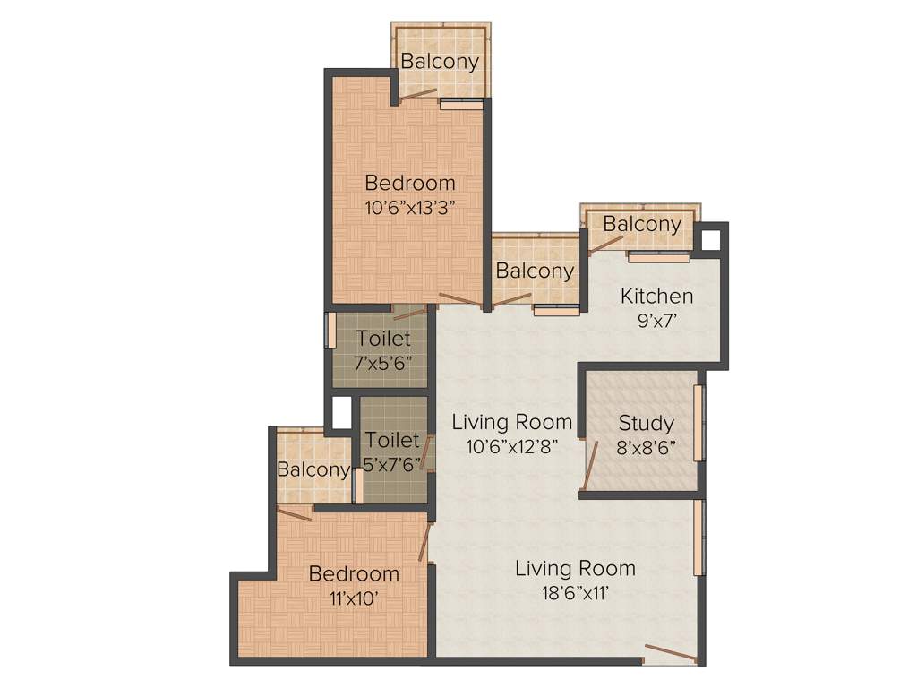 Unnati The Aranya (2BHK+2T (1,250 sq ft)   Study Room 1250 sq ft)