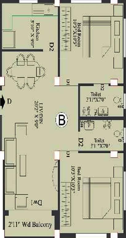 Eden Group Icon (2BHK+2T (872 sq ft) 872 sq ft)