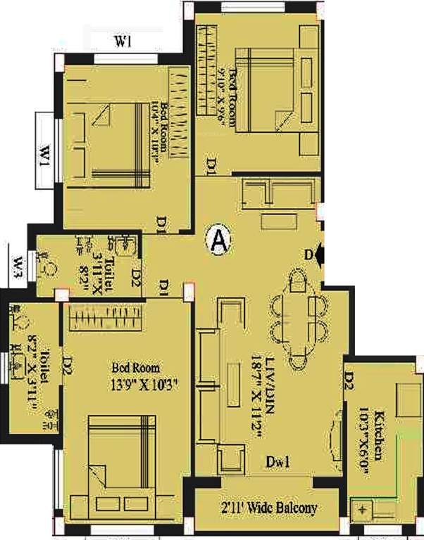 Eden Group Icon (3BHK+2T (1,126 sq ft) 1126 sq ft)