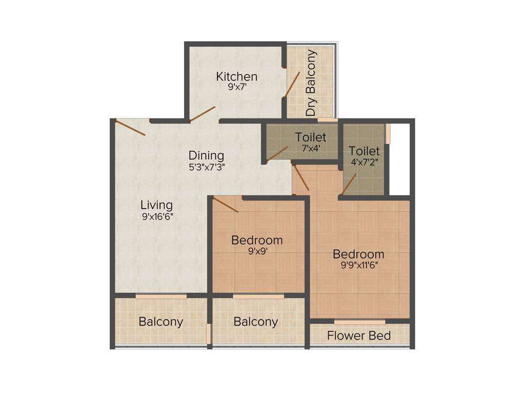 S R A R Heights 2BHK+2T (1,220 sq ft)