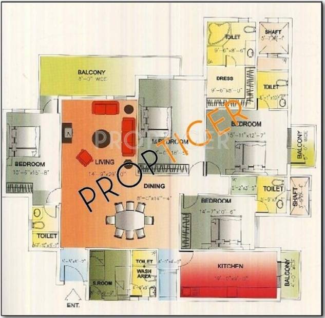 DLF Royalton Towers Floor Plan (4BHK+4T + Servant Room)