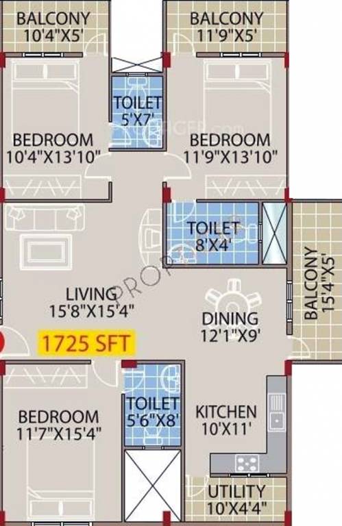 Mahaveer Palms (3BHK+3T (1,725 sq ft) 1725 sq ft)