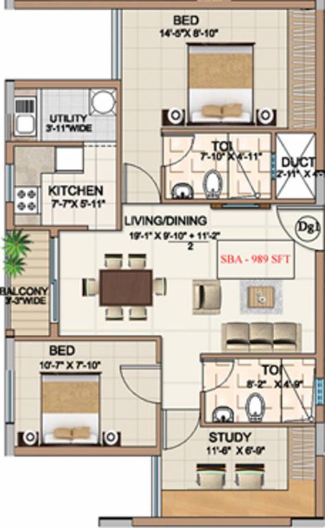 Ahad Meadows (2BHK+2T (989 sq ft) + Study Room 989 sq ft)