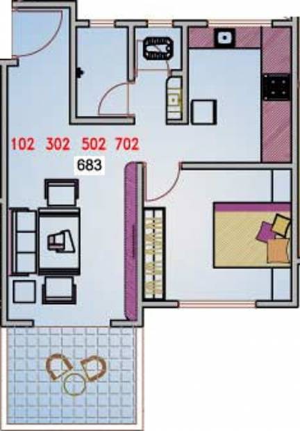 Shah And Associates KK Anjelica Floor Plan (1BHK+1T (683 sq ft) 683 sq ft)