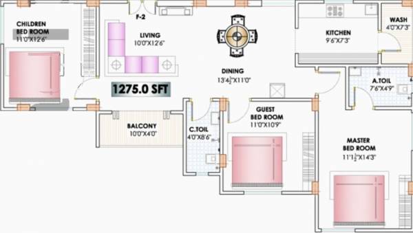 Archies Flora (3BHK+2T (1,275 sq ft) + Pooja Room 1275 sq ft)