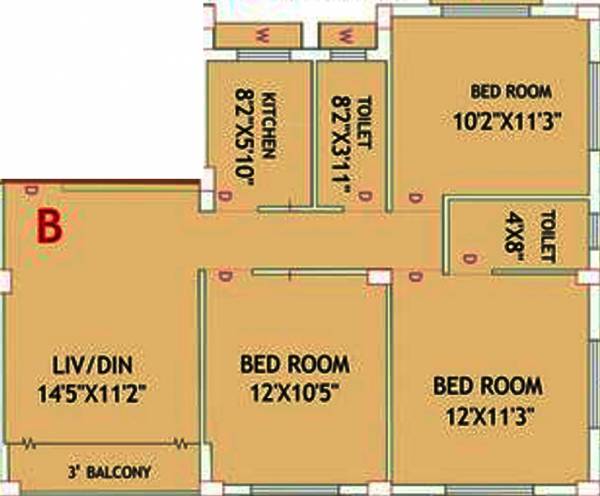 Eden Cedar (3BHK+2T (1,108 sq ft) 1108 sq ft)