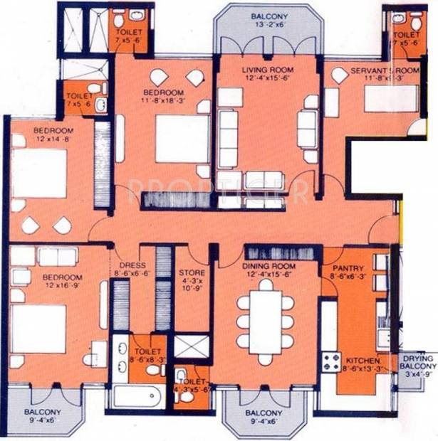 DLF Hamilton Court (3BHK+5T (2,540 sq ft)   Servant Room 2540 sq ft)