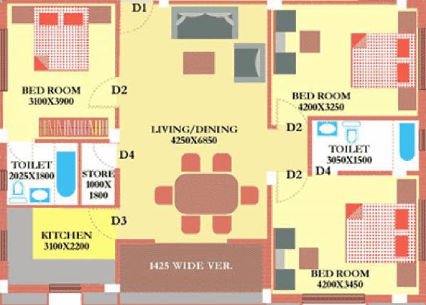 Daffodil Nest (3BHK+2T (1,470 sq ft) 1470 sq ft) Daffodil Nest (3BHK+2T (1,470 sq ft) 1470 sq ft)