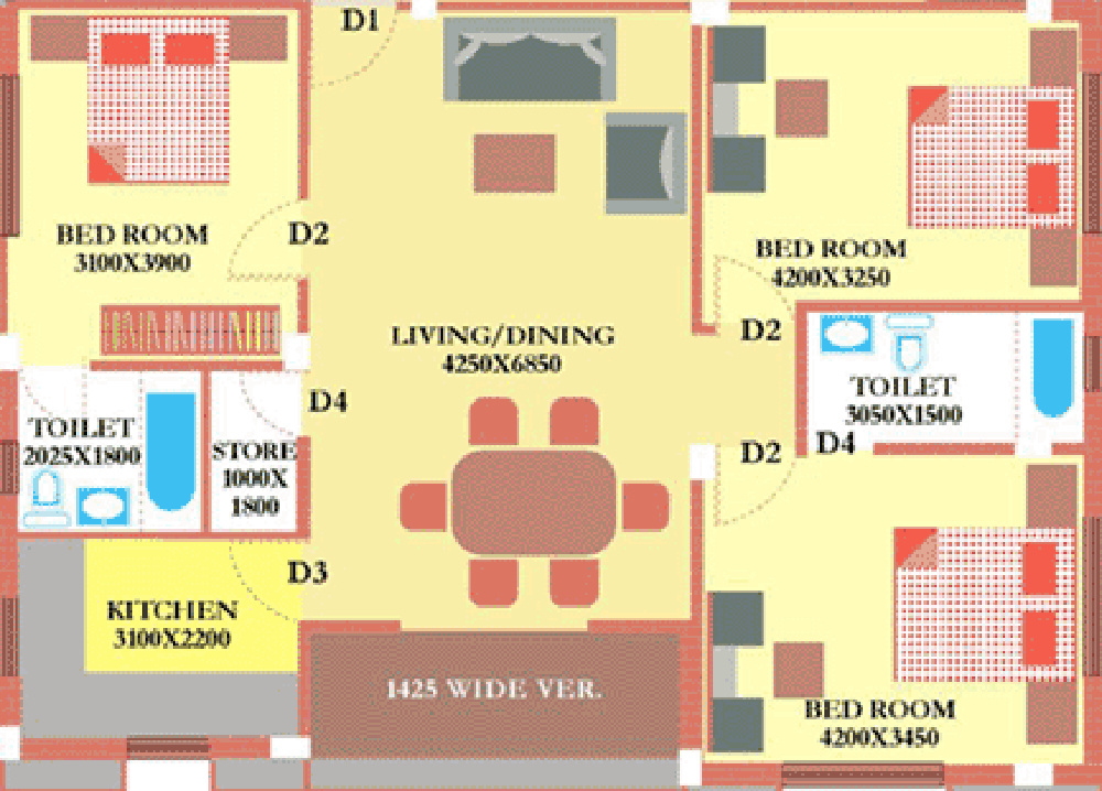 Daffodil Nest (3BHK+2T (1,470 sq ft) 1470 sq ft)