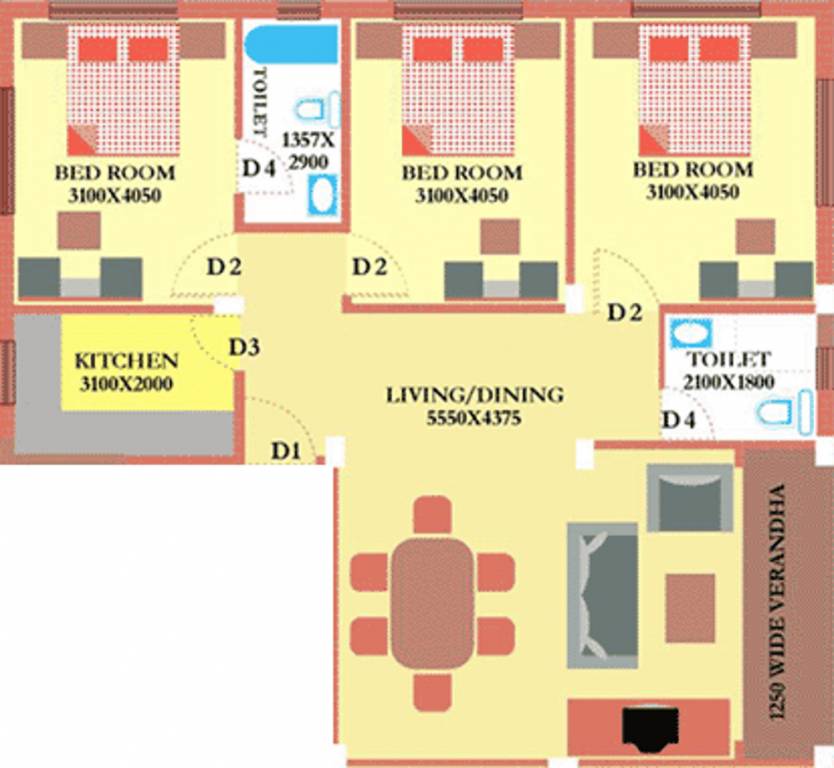 Daffodil Nest (3BHK+2T (1,475 sq ft) 1475 sq ft)
