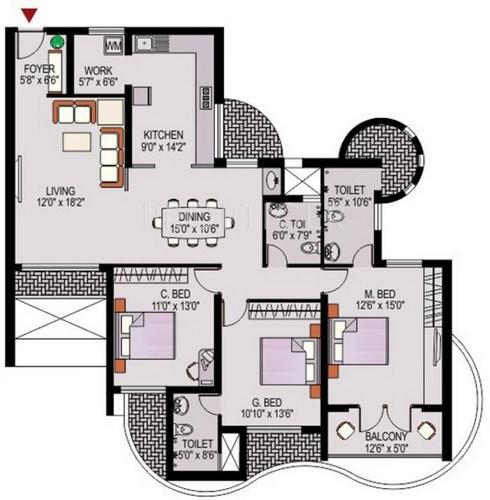 IN Inland Windsors (3BHK+3T (1,825 sq ft) 1825 sq ft)