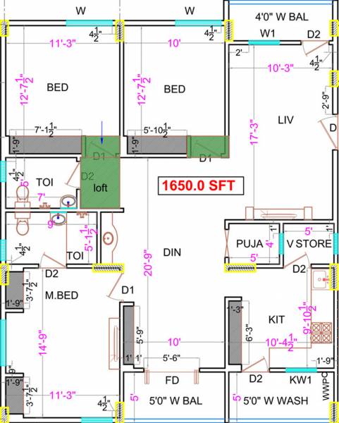 Hallmark Regal (3BHK+2T (1,650 sq ft) + Pooja Room 1650 sq ft)