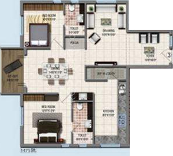 Aditya Silicon Heights (2BHK+2T (1,475 sq ft) 1475 sq ft)