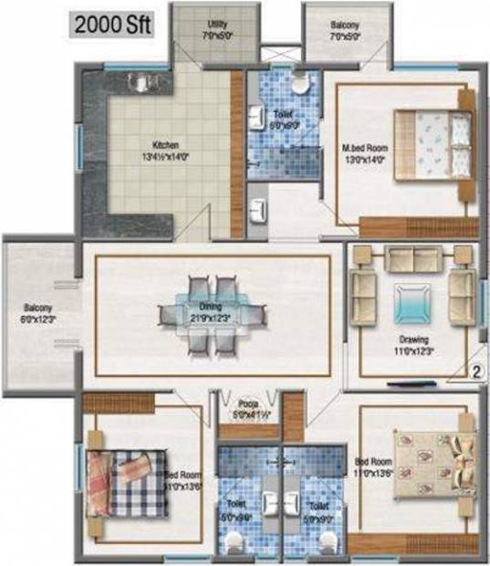 Aditya Imperial Heights (3BHK+3T (2,000 sq ft)   Pooja Room 2000 sq ft)