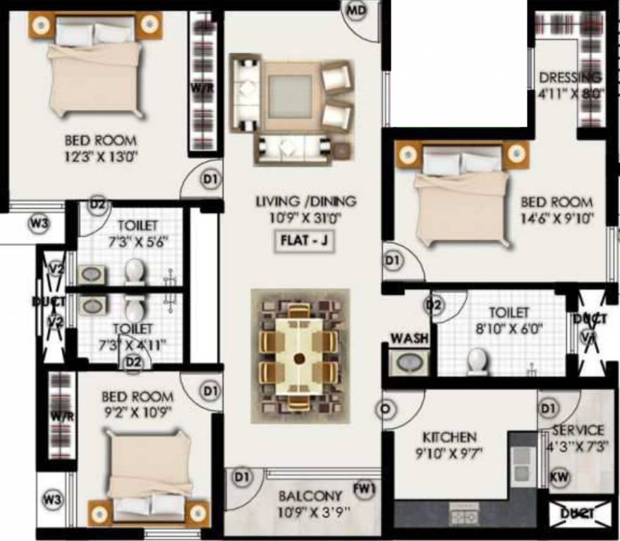 Sugal and Damani Foundations Lake Side (3BHK+3T (1,626 sq ft) 1626 sq ft)