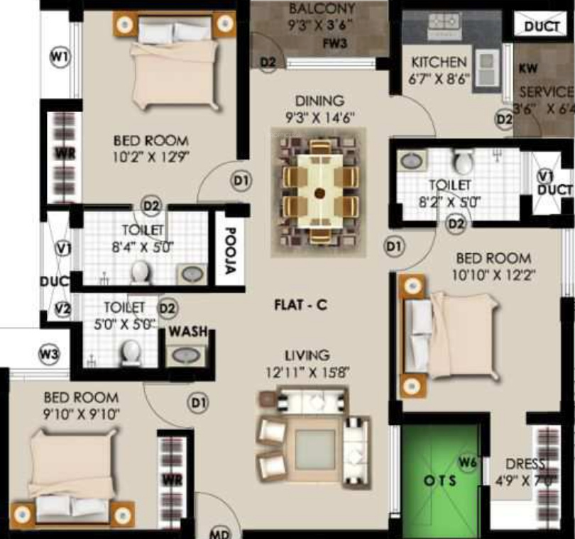 Sugal and Damani Foundations Lake Side (3BHK+3T (1,445 sq ft) 1445 sq ft)