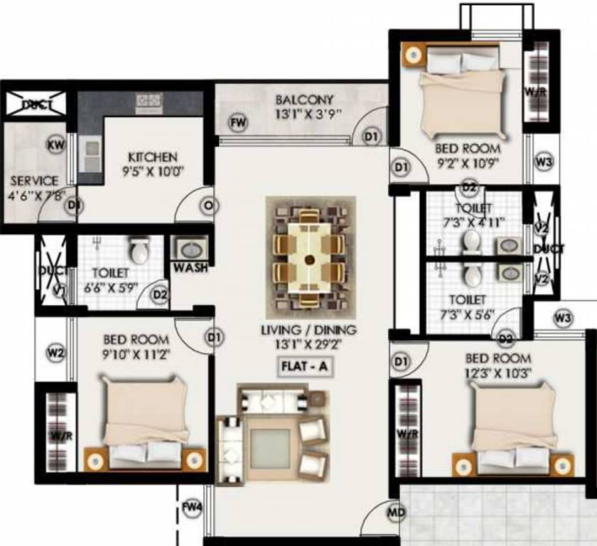 Sugal and Damani Foundations Lake Side (3BHK+3T (1,551 sq ft) 1551 sq ft)