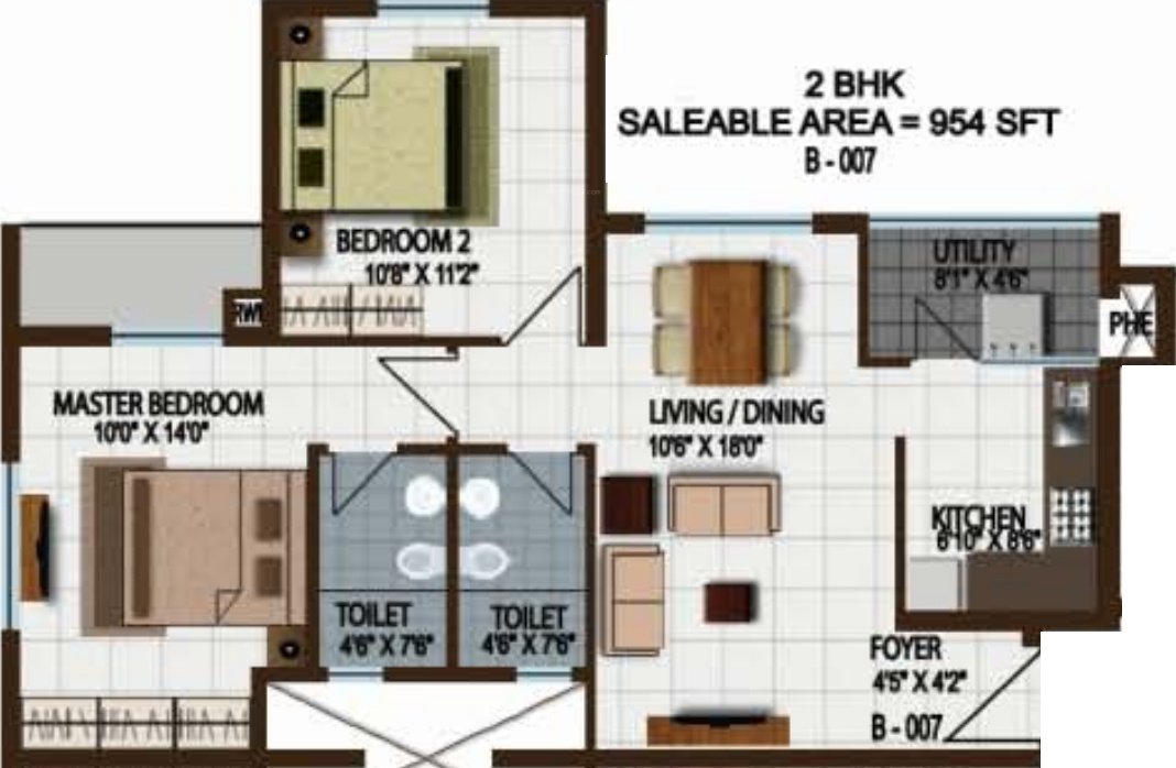 Century Indus (2BHK+2T (954 sq ft) 954 sq ft)