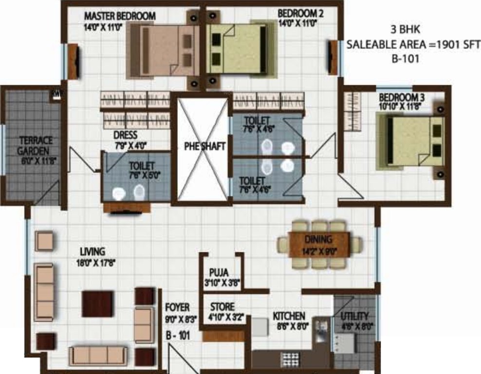 Century Indus (3BHK+3T (1,901 sq ft) Pooja Room 1901 sq ft)