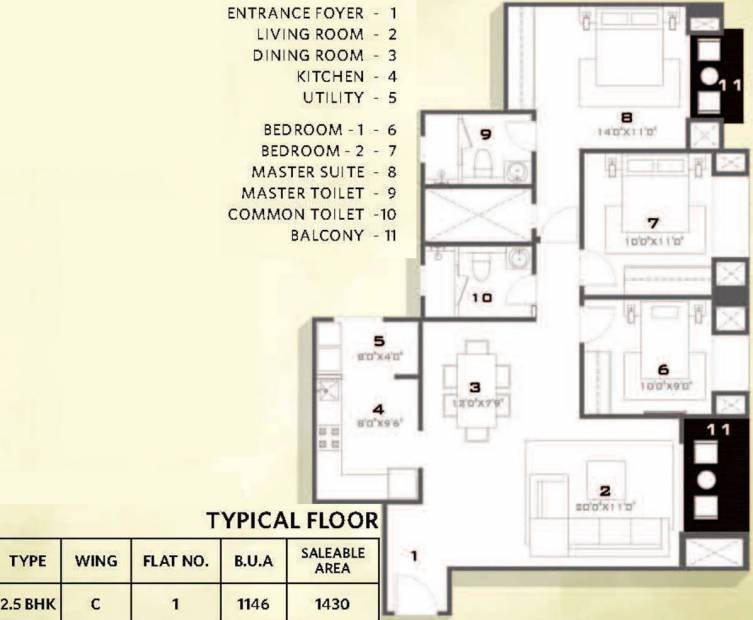 Hiranandani Glen Gate (2BHK+2T (1,430 sq ft) + Study Room 1430 sq ft)