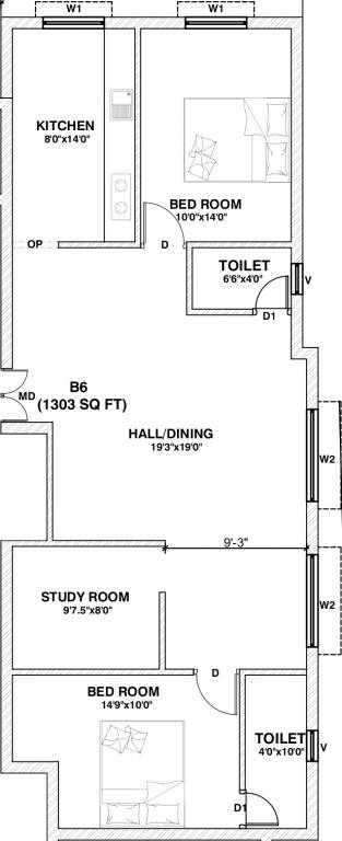 Brownstone Amber (2BHK+2T (1,303 sq ft) + Study Room 1303 sq ft) Brownstone Amber (2BHK+2T (1,303 sq ft) + Study Room 1303 sq ft)