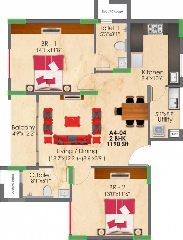 SNN Raj Greenbay (2BHK+2T (1,190 sq ft) 1190 sq ft) SNN Raj Greenbay (2BHK+2T (1,190 sq ft) 1190 sq ft)