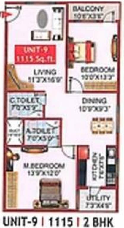 SVR Samruddhi Royal (2BHK+2T (1,115 sq ft) 1115 sq ft)