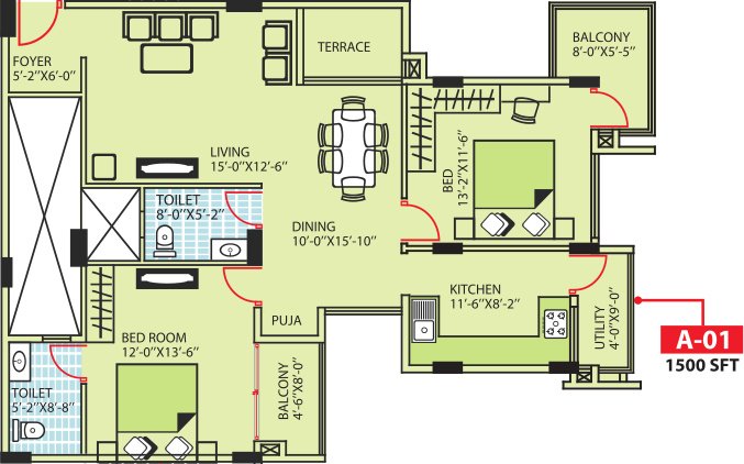 Aakruti Amity (2BHK+2T (1,500 sq ft) + Pooja Room 1500 sq ft)