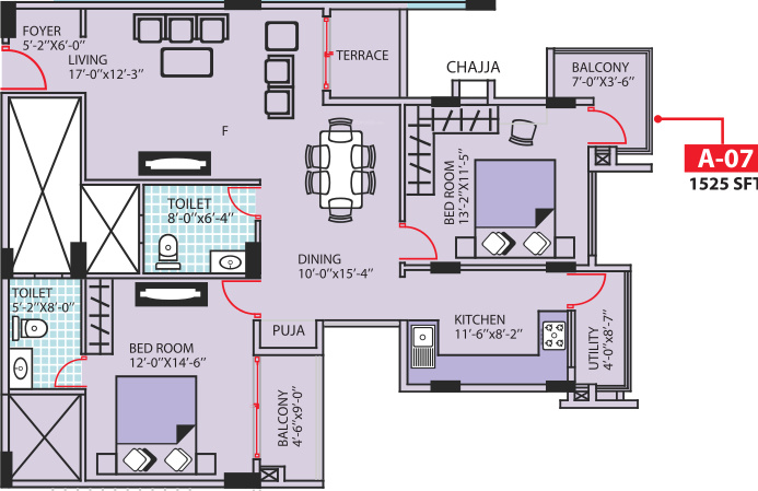 Aakruti Amity (2BHK+2T (1,525 sq ft) + Pooja Room 1525 sq ft)