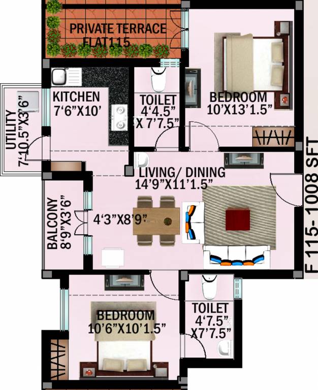 GMB Honey Dew (2BHK+2T (1,008 sq ft) 1008 sq ft)