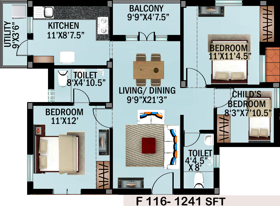 GMB Honey Dew (3BHK+2T (1,241 sq ft) 1241 sq ft)