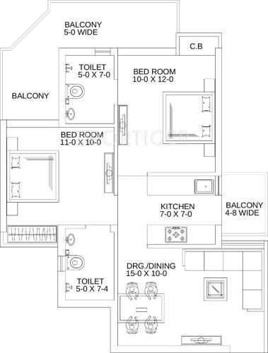 Gaursons Gaur Yamuna City (2BHK+2T (1,000 sq ft) 1000 sq ft)