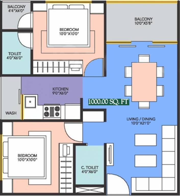 Reputed Builder Ayushman Residency (2BHK+2T (1,000 sq ft) 1000 sq ft)