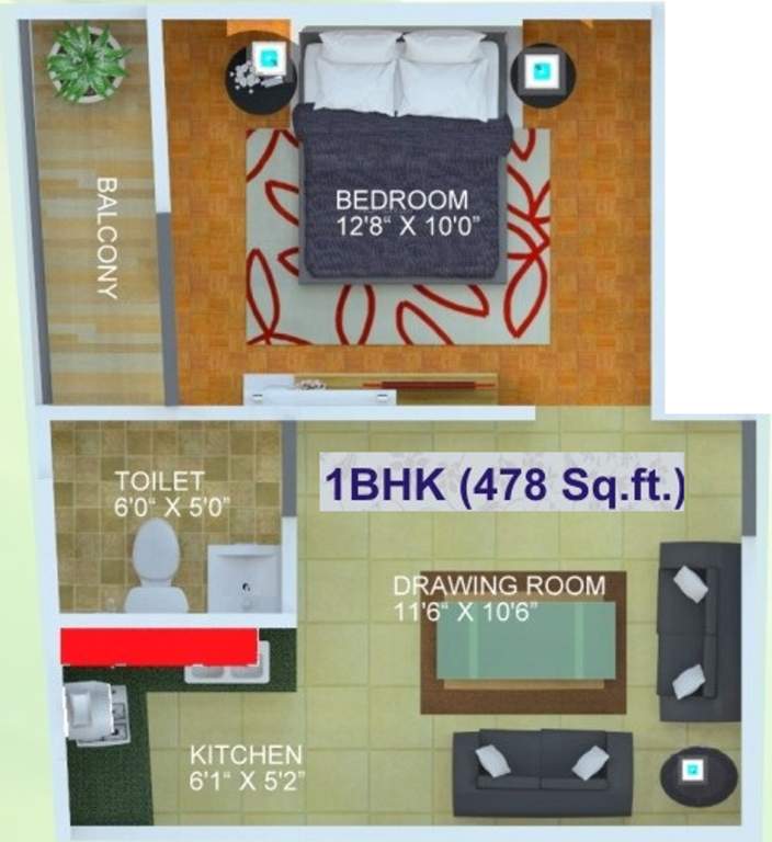 E3 Royal Greens (1BHK+1T (478 sq ft) 478 sq ft)
