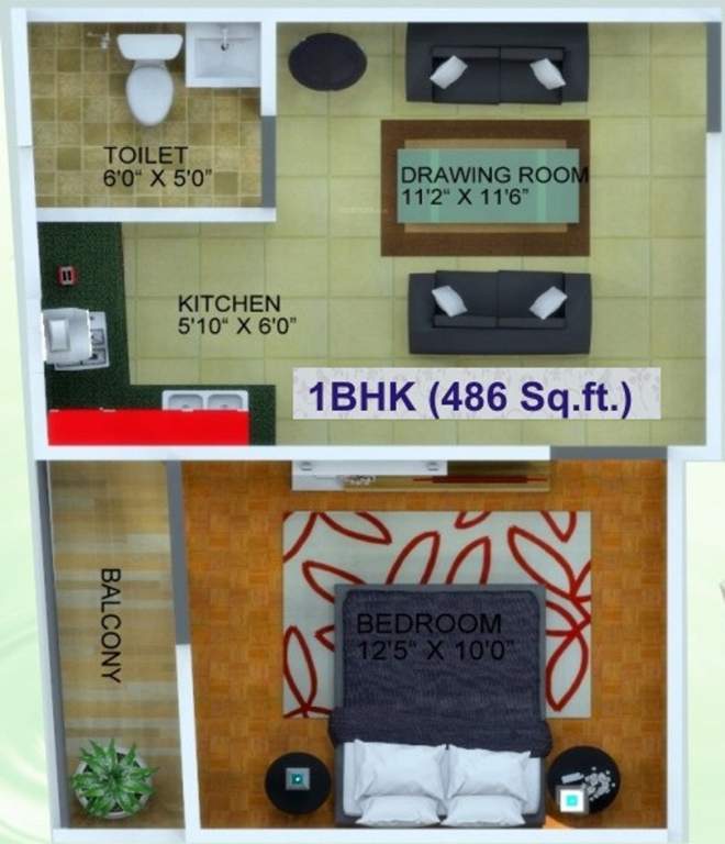 E3 Royal Greens (1BHK+1T (486 sq ft) 486 sq ft)