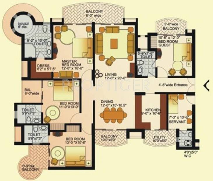 Omaxe The Nile Floor Plan (4BHK+4T)